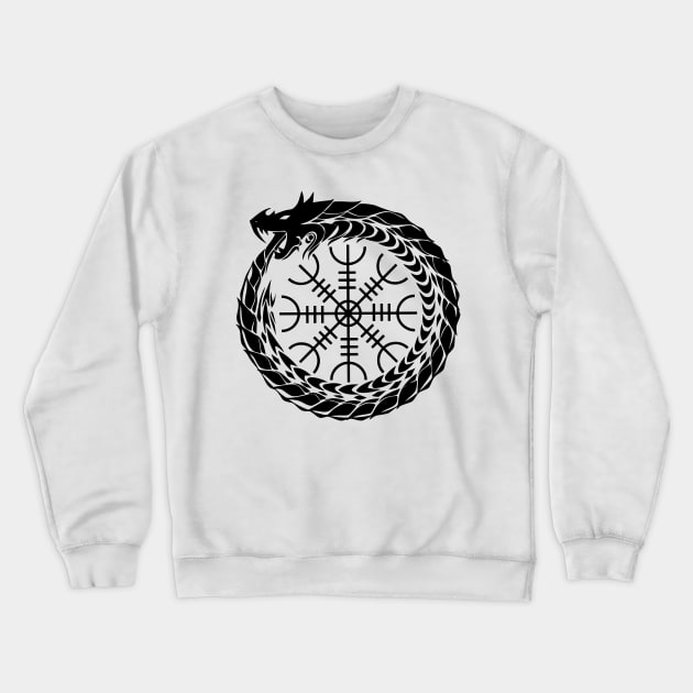 Ouroboros with the Helm of Awe (black symbol) Crewneck Sweatshirt by Vikingnerds